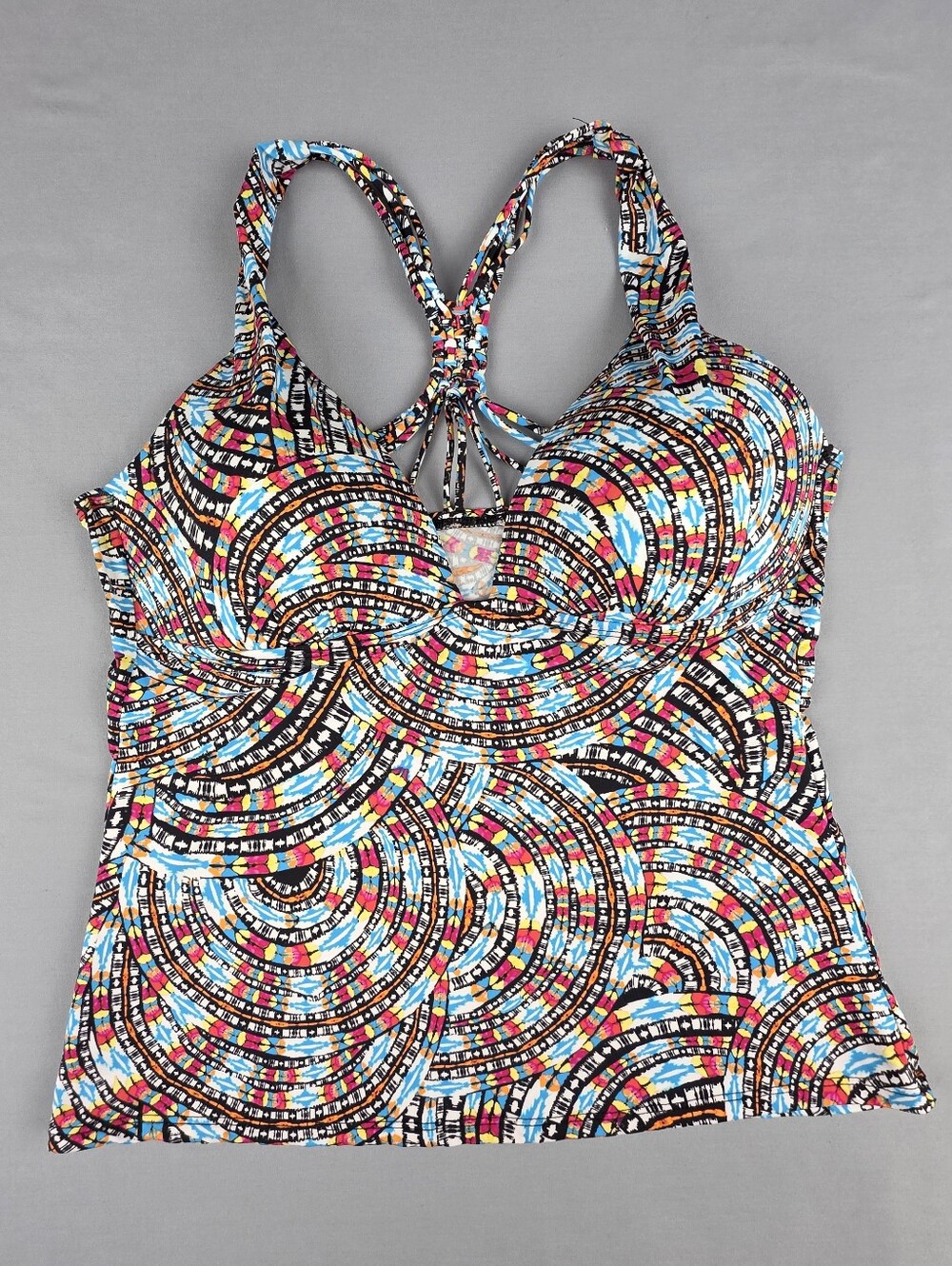 Tankini Bikini Top Size 12 Braided Straps Geometric Pattern Bohemian Swim Pool